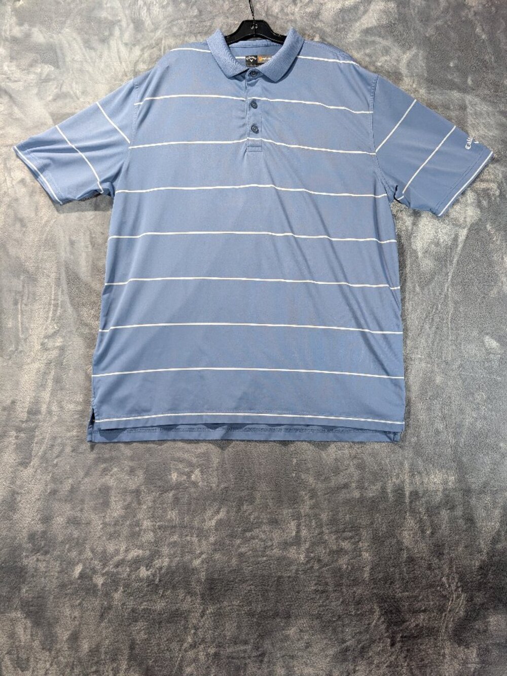 Callaway Opti-Dri Slate Blue White Striped Performance Golf Polo Shirt XL